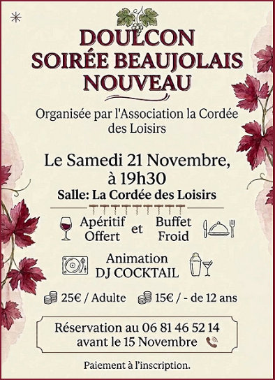 Beaujolais nouveau à Doulcon le samedi 21 novembre